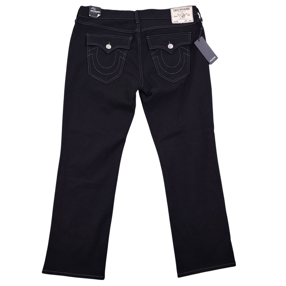 True Religion Jeans Men 38x30 Black Ricky Relaxed Straight Flap SN Pocket Stitch